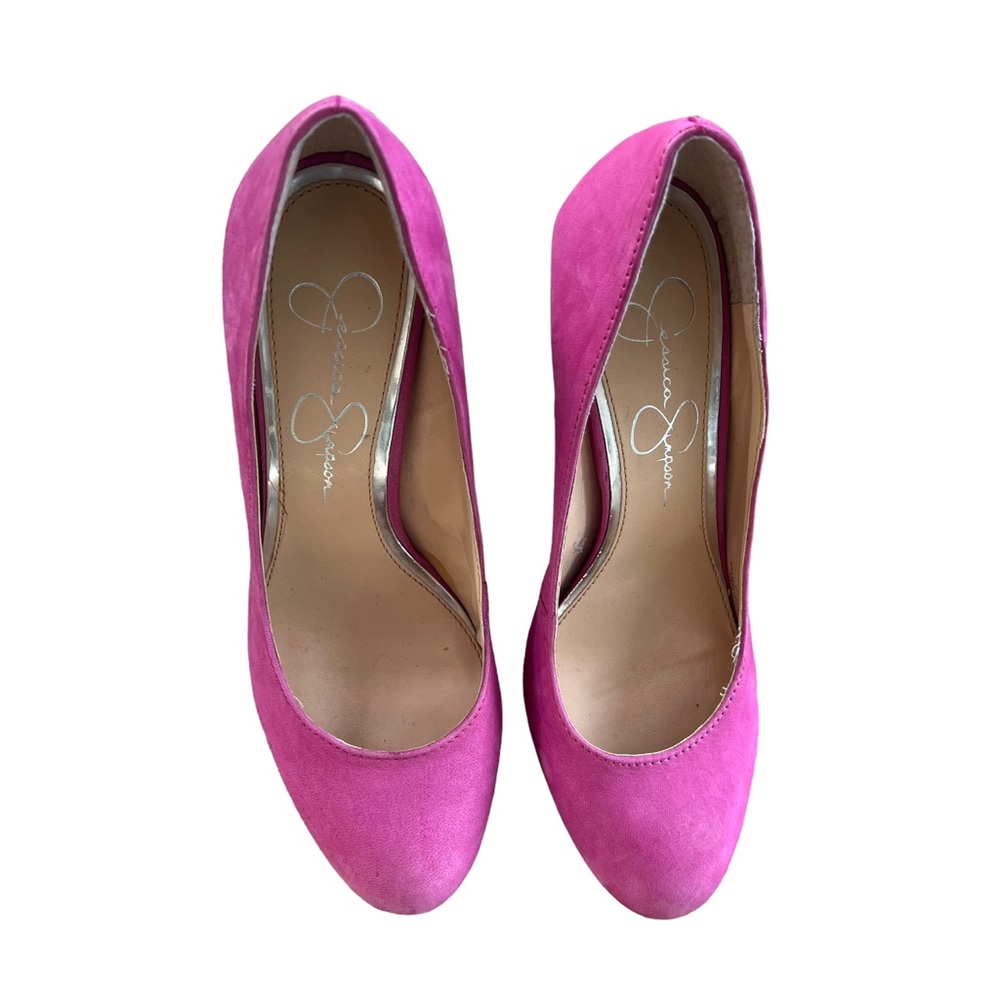 Jessica Simpson JP Sandous Heels Womens Size 8.5 B Pink Suede Leather Pumps - Picture 6 of 11